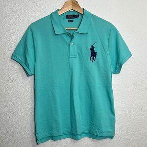 Polo Ralph Lauren Skinny Fit Short Sleeve Womens Aqua Blue Polo Size Large